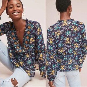 Meadow Rue • Anthropologie • Strasser Floral Embroidered Beaded Blouse, M